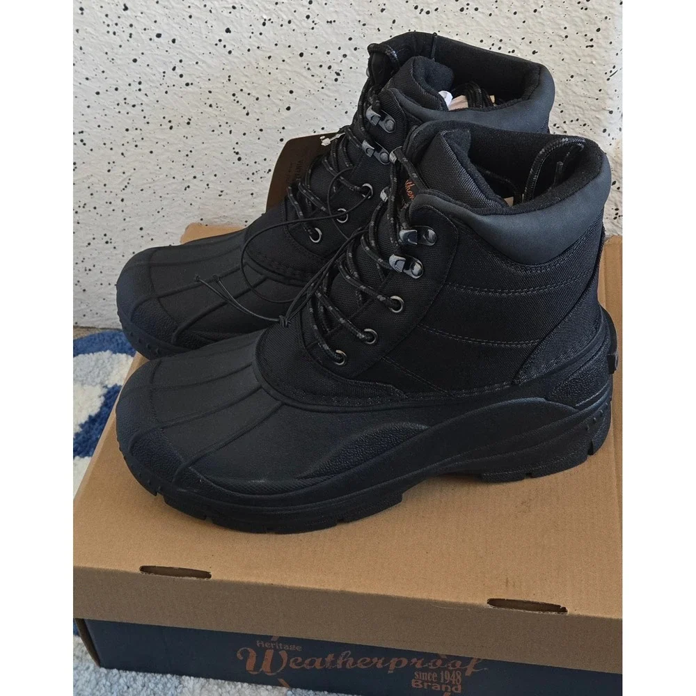 Weatherproof Vintage Jack‎ Mens Black Duck Boots Cold Weather Lace Up Size 8 M